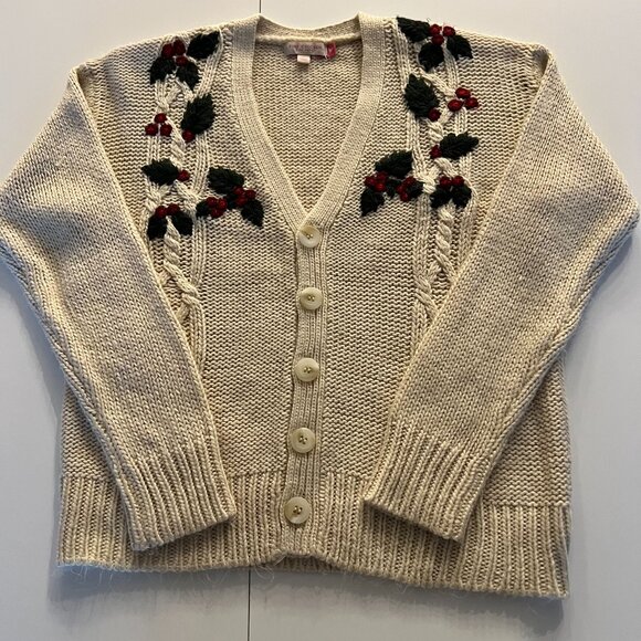 Pink Chicken Girls Holiday Sweater Cardigan Size 10Y Festive Holly Winter - Picture 4 of 6